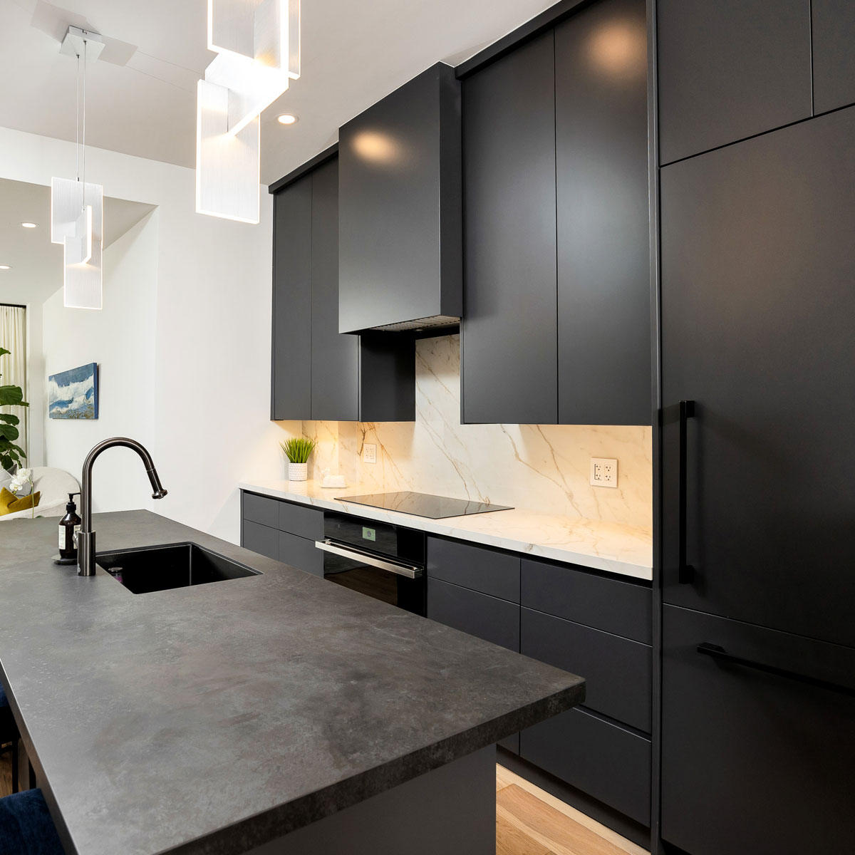 Sleek Modern Kitchen with Matte Black Cabinetry