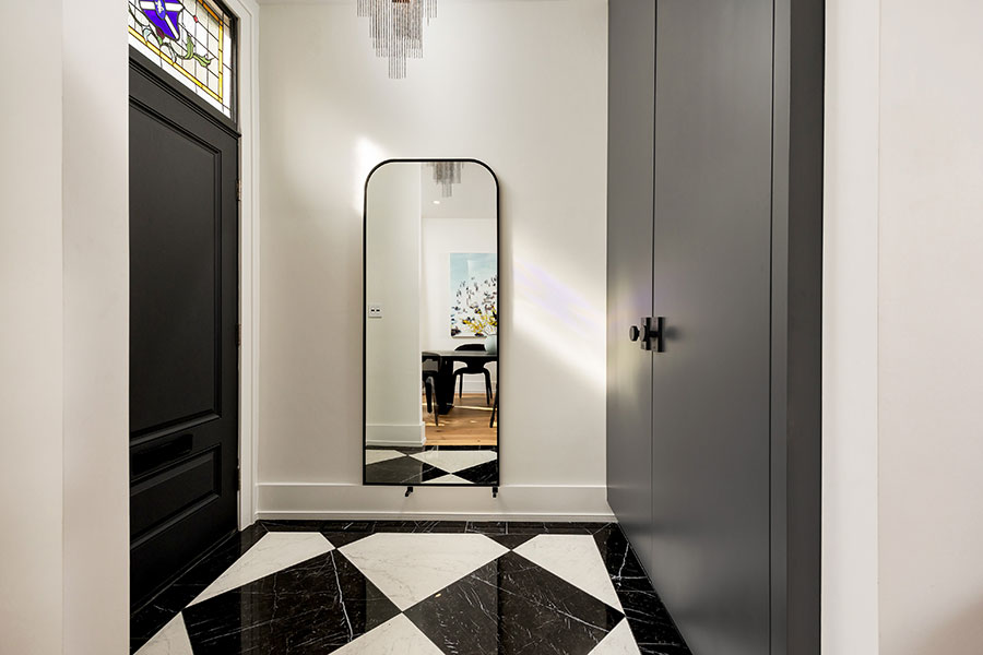 Elegant Transitional Entryway with Patterned Marble Floor