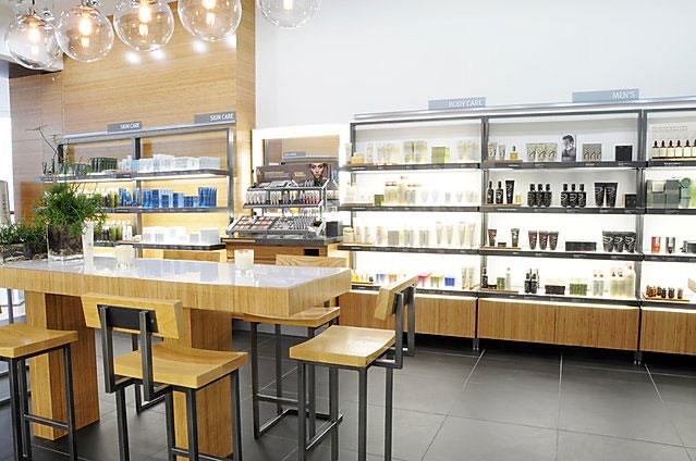 Modern Retail Space with Natural Wood and Glass Elements