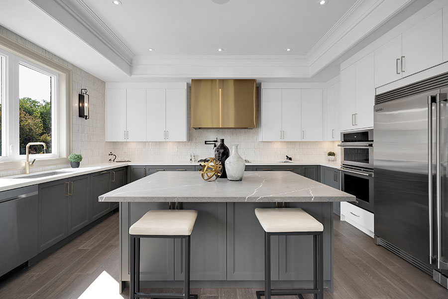 Contemporary Two-Tone Kitchen with Gold Accents