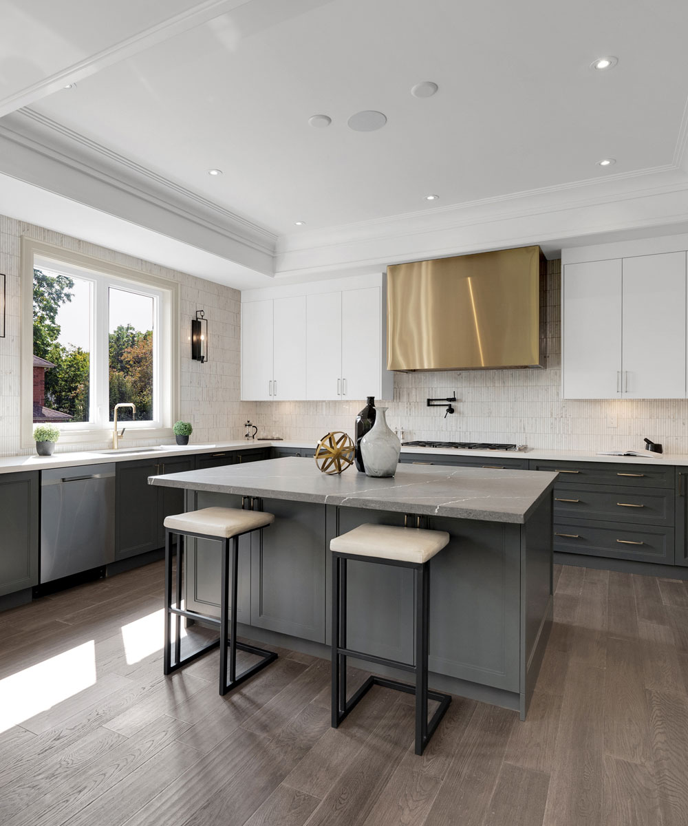 Contemporary Two-Tone Kitchen with Gold Accents